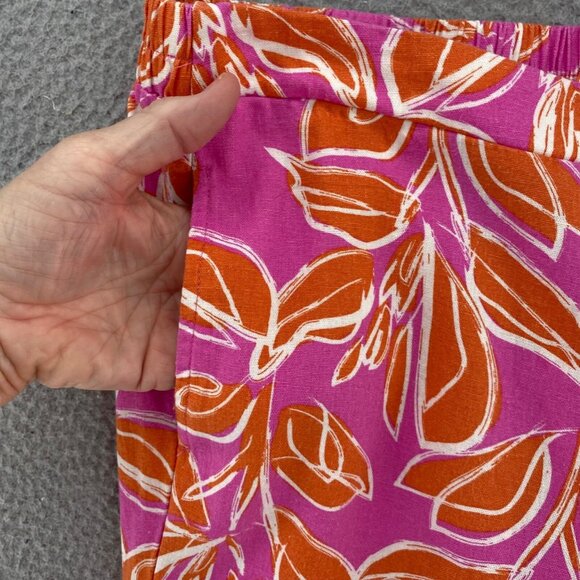 Sincerely Jules Pants Womens Small Pink Orange Floral Linen Blend Straight Leg - Picture 5 of 12